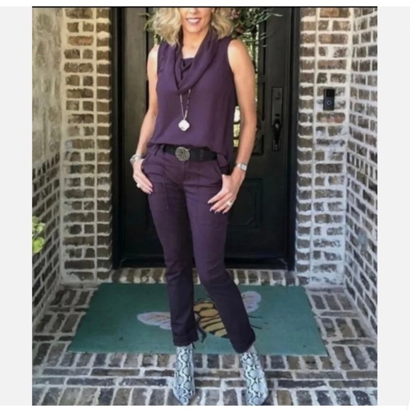 CAbi The Carpenter Cargo Utility Pants Deep Plum Purple Sz 2 - Picture 3 of 16